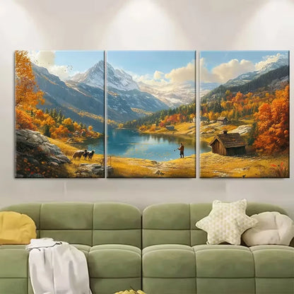 3pcs Shepherd Playing a Flute Metal Print Ready to Hang Art