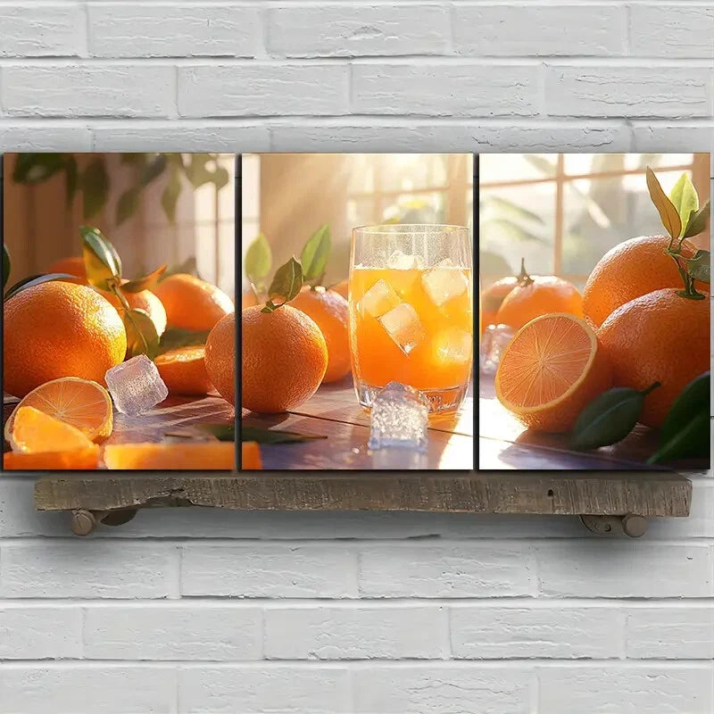 3pcs Sunshine Orange Juice And Ice Metal Print Ready to Hang Art - Bella Home Decor