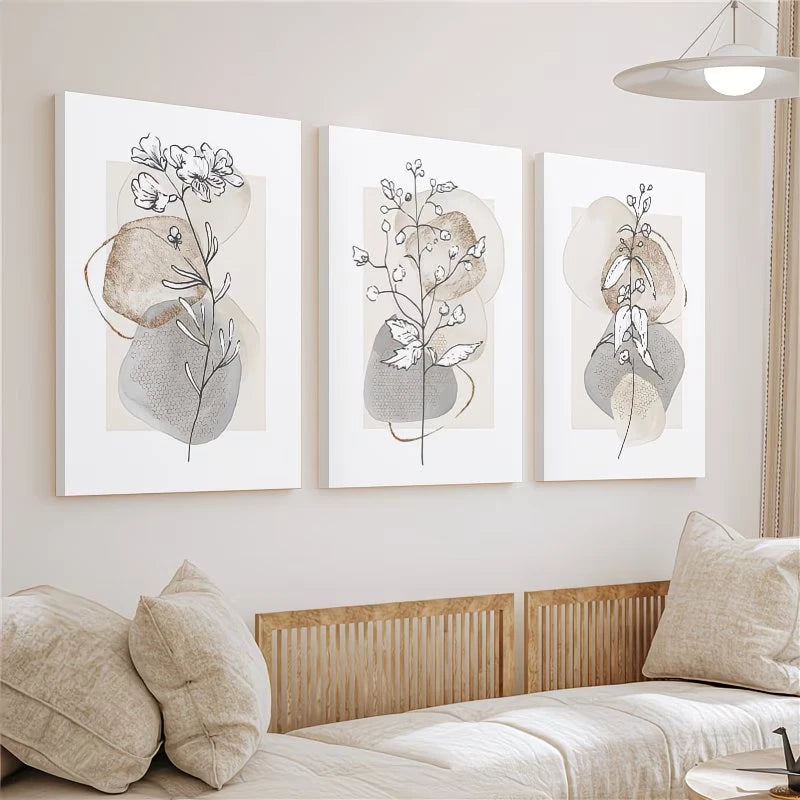 3pcs Abstract Floral Watercolor Botanical Wall Art Set Canvas Framed 50x70cm – High Quality Print, 100% Australian Made Wall Canvas, Ready to Hang