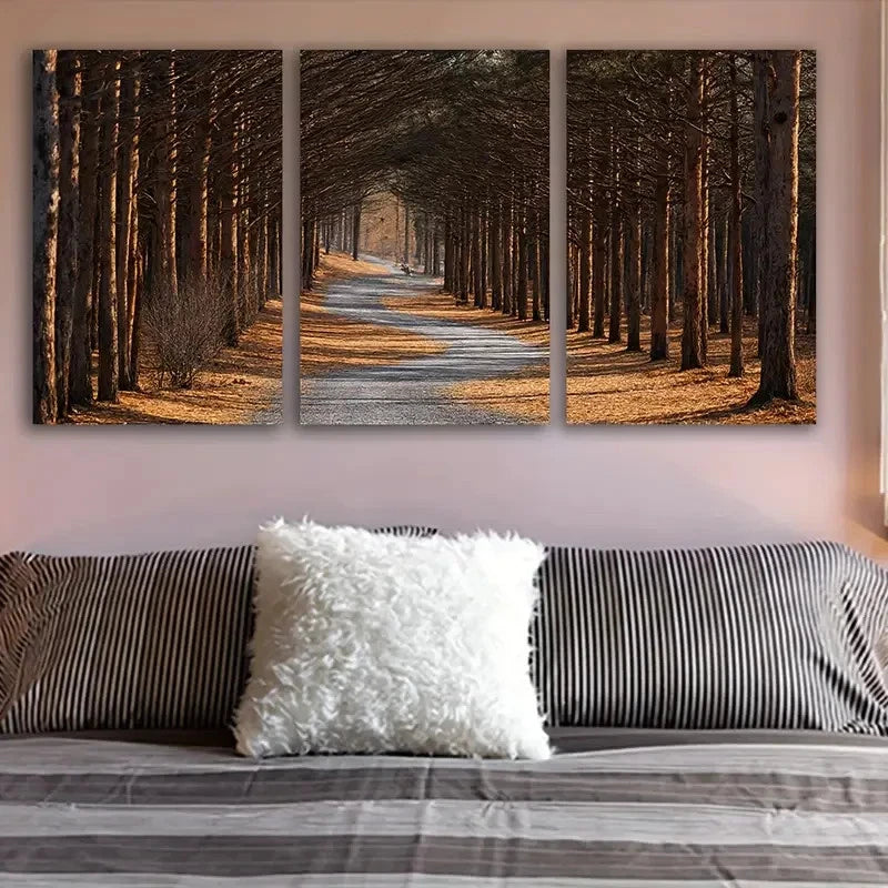 3pcs Pathway Through the Pines Landscape Wall Art Set Canvas Framed 50x70cm - High Quality Print 100% Australian Made Wall Canvas Ready to Hang