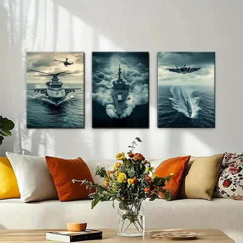 3pcs Military Navy Fleet Military Décor Wall Art Canvas Unframed - High Quality Print 100% Australian Made Wall Canvas