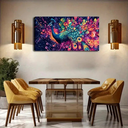 Vibrant Peacock Feathers Dreamy Wall Art Canvas Office Home Room Framed 120x60cm - Bella Home Decor