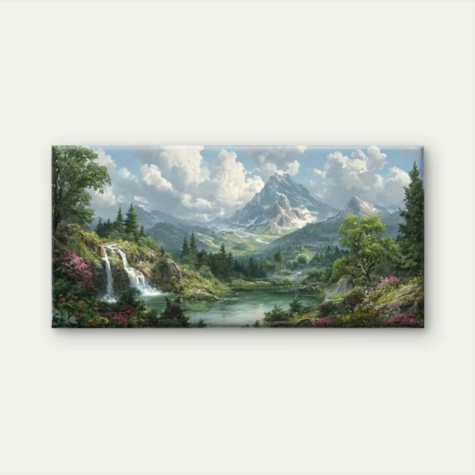 Floral Landscape with Mountains Wall Art Canvas Office Home Room Framed 120x60cm - Bella Home Decor