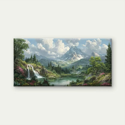Floral Landscape with Mountains Wall Art Canvas Office Home Room Framed 120x60cm - Bella Home Decor