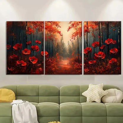 3pcs Abstract Red & Orange Trees VU   Wall Art Set Canvas Framed 50x70cm - High Quality Print 100% Australian Made Wall Canvas Ready to Hang - Bella Home Decor