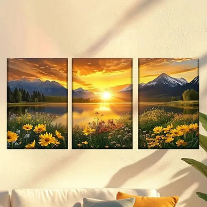 3pcs Picture of a Beautiful Sunset Over a Lake Wall Art Canvas Unframed - High Quality Print 100% Australian Made Wall Canvas