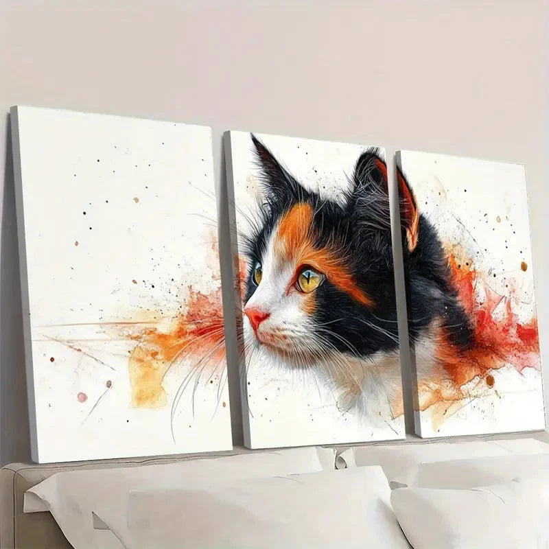 3pcs Calico Cat Watercolor  CW   Wall Art Set Canvas Framed 50x70cm - High Quality Print 100% Australian Made Wall Canvas Ready to Hang - Bella Home Decor