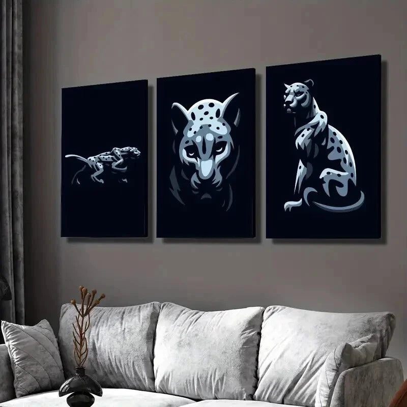 3pcs Black and White Leopard Portraits Wall Art Set Canvas Framed 60x90cm - High Quality Print 100% Australian Made Wall Canvas Ready to Hang