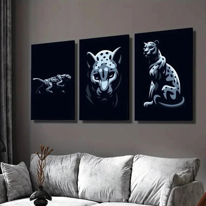 3pcs Black and White Leopard Portraits Wall Art Set Canvas Framed 60x90cm - High Quality Print 100% Australian Made Wall Canvas Ready to Hang
