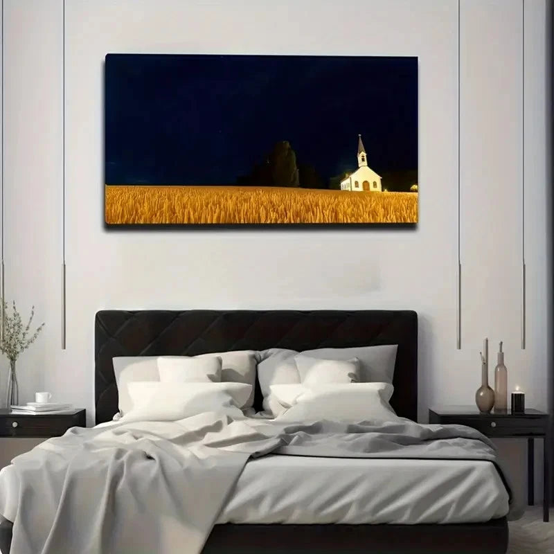 Tranquil Golden Wheat Field Wall Art Canvas Office Home Room Framed 120x60cm