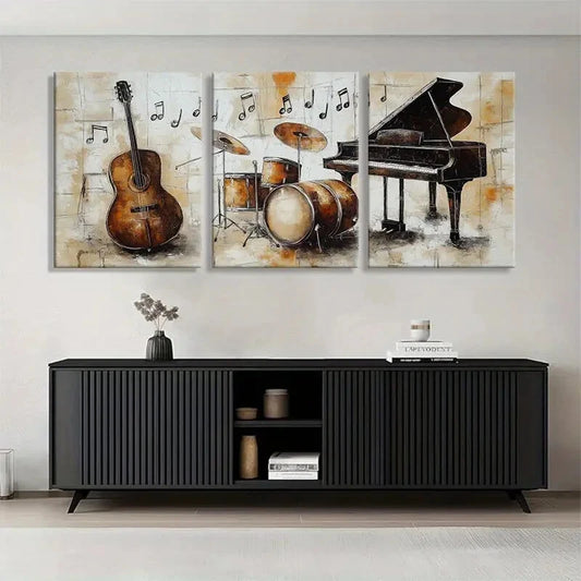 3pcs Musical Instruments Piano Perfect Wall Art Set Canvas Framed 60x90cm - High Quality Print 100% Australian Made Wall Canvas Ready to Hang