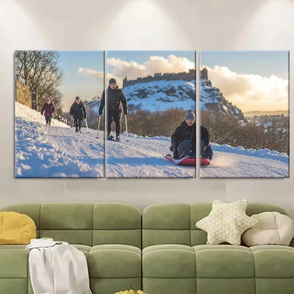 3pcs Go Sledding Winter Fun at Arthus Seat Metal Print Ready to Hang Art - Bella Home Decor