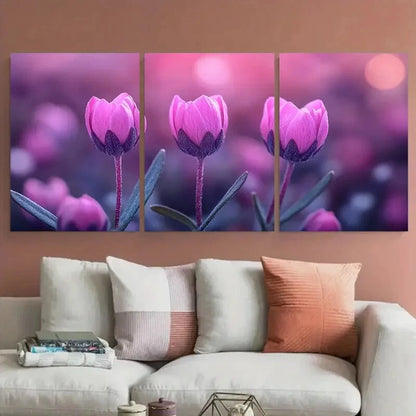 3pcs Small Purple Pink Flower Buds Metal Print Ready to Hang Art - Bella Home Decor