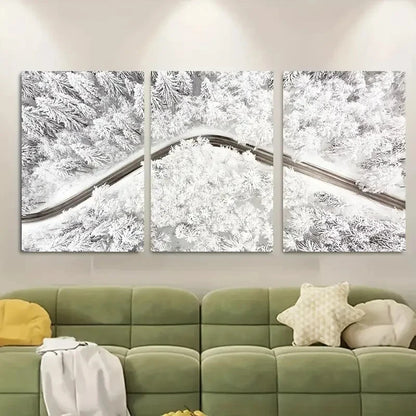 3pcs Winter Aerial Forest Metal Print Ready to Hang Art