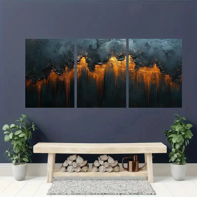 3pcs Black & Brown Textured Wabi Sabi Abstract Metal Print Ready to Hang Art