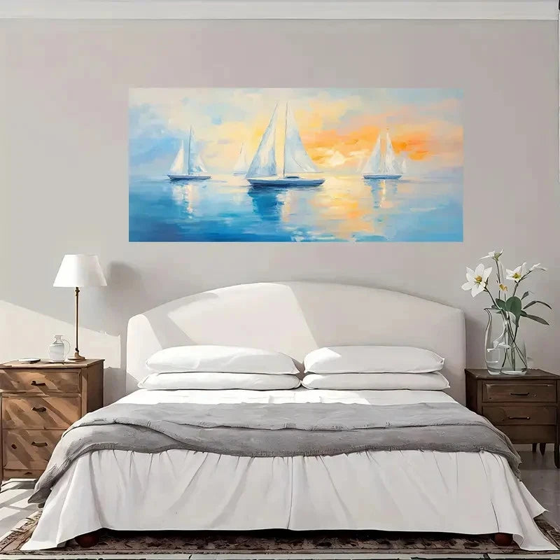 Sailboats Sunset Ocean Wall Art Canvas Office Home Room Framed 120x60cm