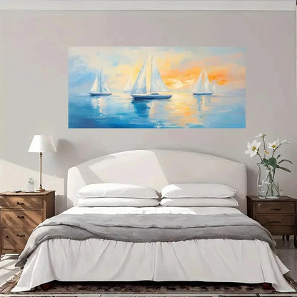 Sailboats Sunset Ocean Wall Art Canvas Office Home Room Framed 120x60cm