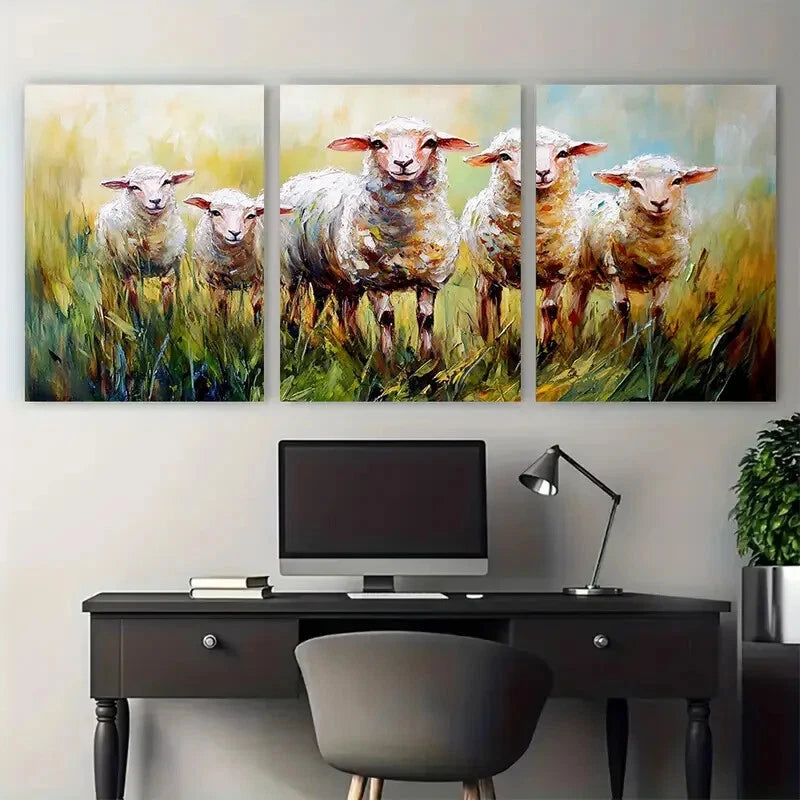 3pcs Sheep Lambs Farm Animals Pet Portrait Metal Print Ready to Hang Art - Bella Home Decor
