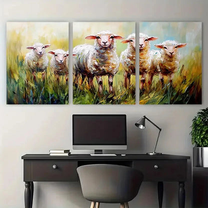 3pcs Sheep Lambs Farm Animals Pet Portrait Metal Print Ready to Hang Art - Bella Home Decor