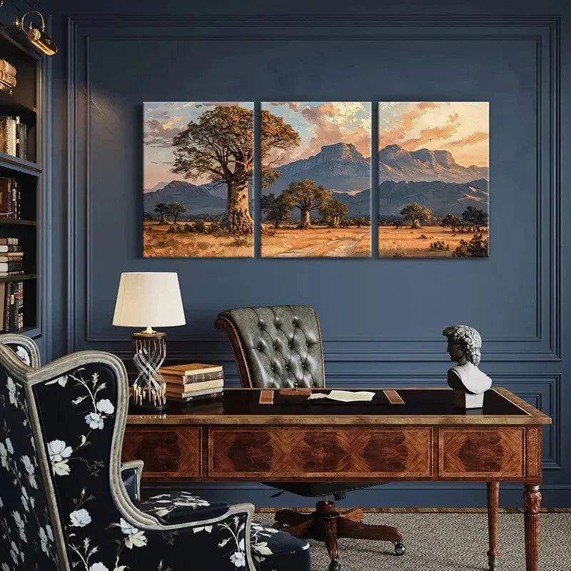 3pcs Mountain & Tree Silhouette Warm Sunset Metal Print Ready to Hang Art - Bella Home Decor