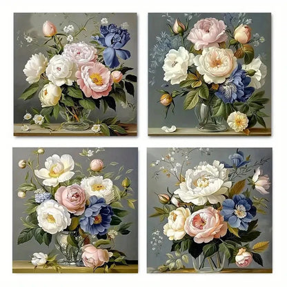 4pcs Rose Different Flower Arrangements Wall Art Canvas Framed