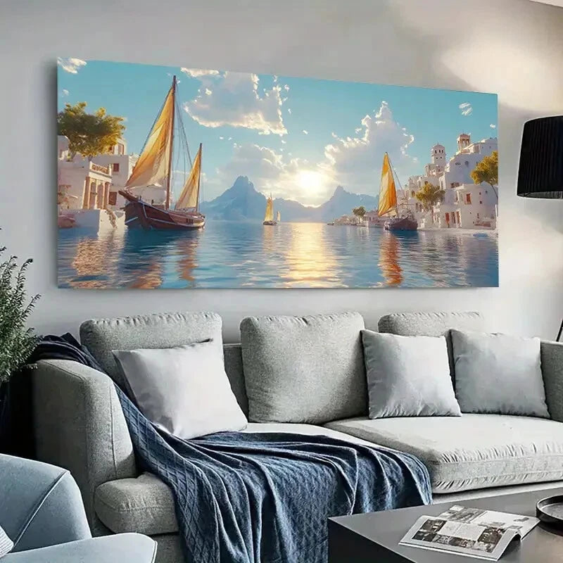 Sailboats at Golden Sunset wall canvas office home room framed 120x60cm - Bella Home Decor