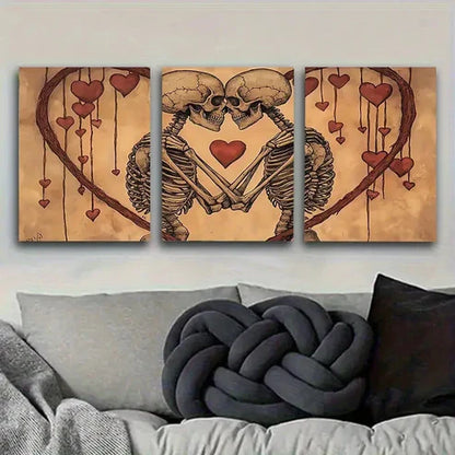 3pcs Skeleton Couple in Love Wall Art Canvas Unframed - High Quality Print 100% Australian Made Wall Canvas - Bella Home Decor