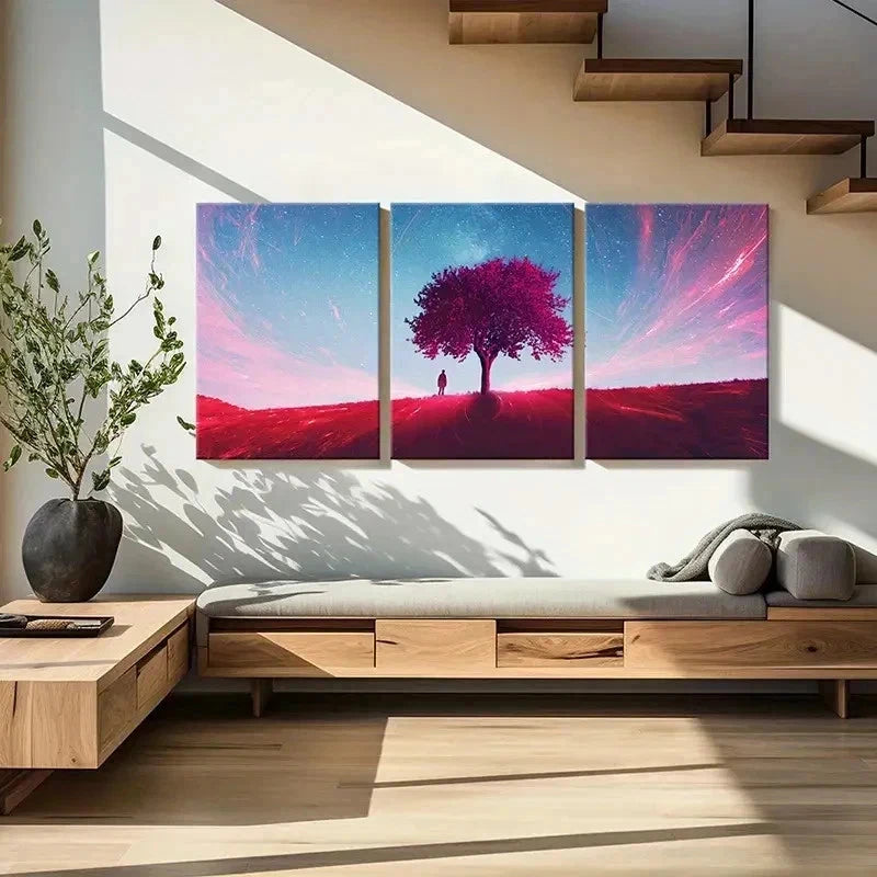 3pcs Purple Pink Trees Leaves Nature Wall Art Set Canvas Framed 50x70cm - High Quality Print 100% Australian Made Wall Canvas Ready to Hang