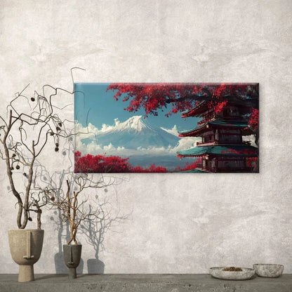 Mount Fuji with Red Leaves Wall Art Canvas Office Home Room Framed 120x60cm