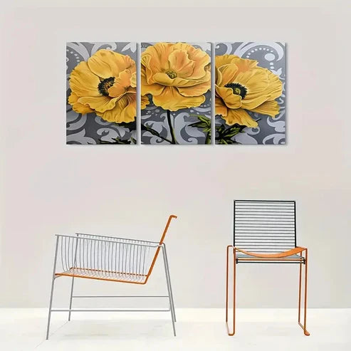 3pcs Golden Poppy Green Leaves Botanical Wall Art Canvas Unframed - High Quality Print 100% Australian Made Wall Canvas - Bella Home Decor