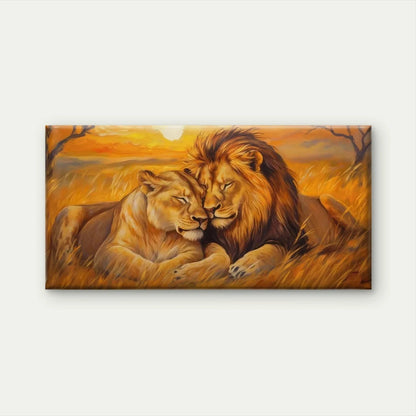 Romantic Lion Couple Wall Art Canvas Office Home Room Framed 120x60cm