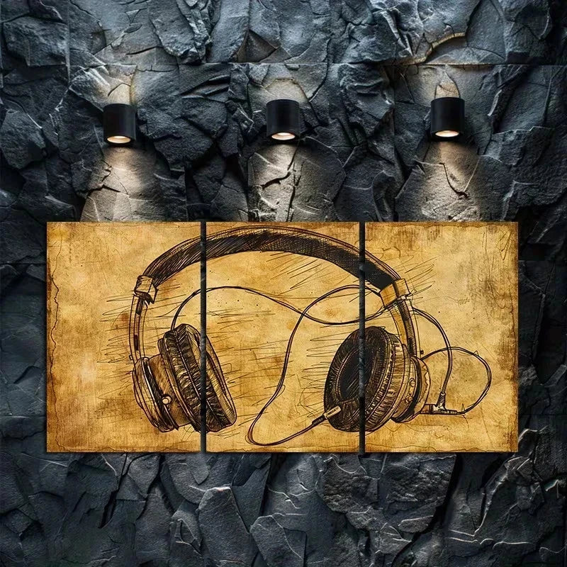 3pcs Doodle on Headphones Metal Print Ready to Hang Art - Bella Home Decor