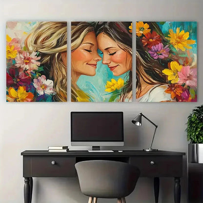 3pcs Floral Mother and Daughter Love Portrait Wall Art Set Canvas Framed 40x60cm - High Quality Print 100% Australian Made Wall Canvas Ready to Hang