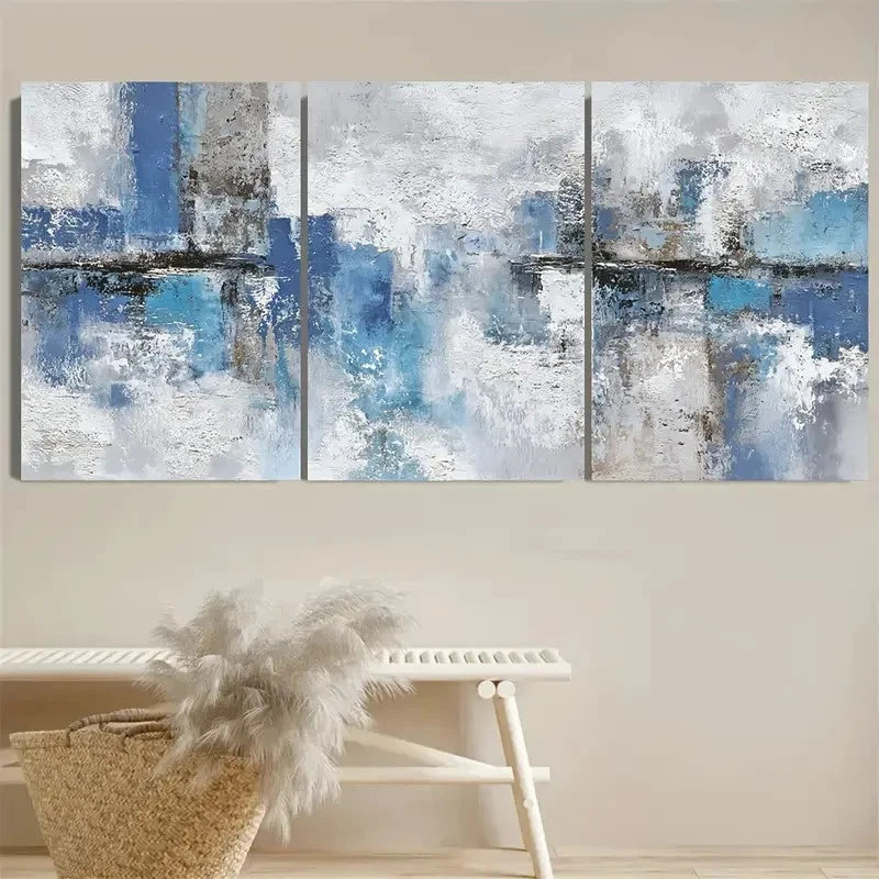 3pcs Blue malist Art White Wall Art Set Canvas Framed 50x70cm - High Quality Print 100% Australian Made Wall Canvas Ready to Hang - Bella Home Decor