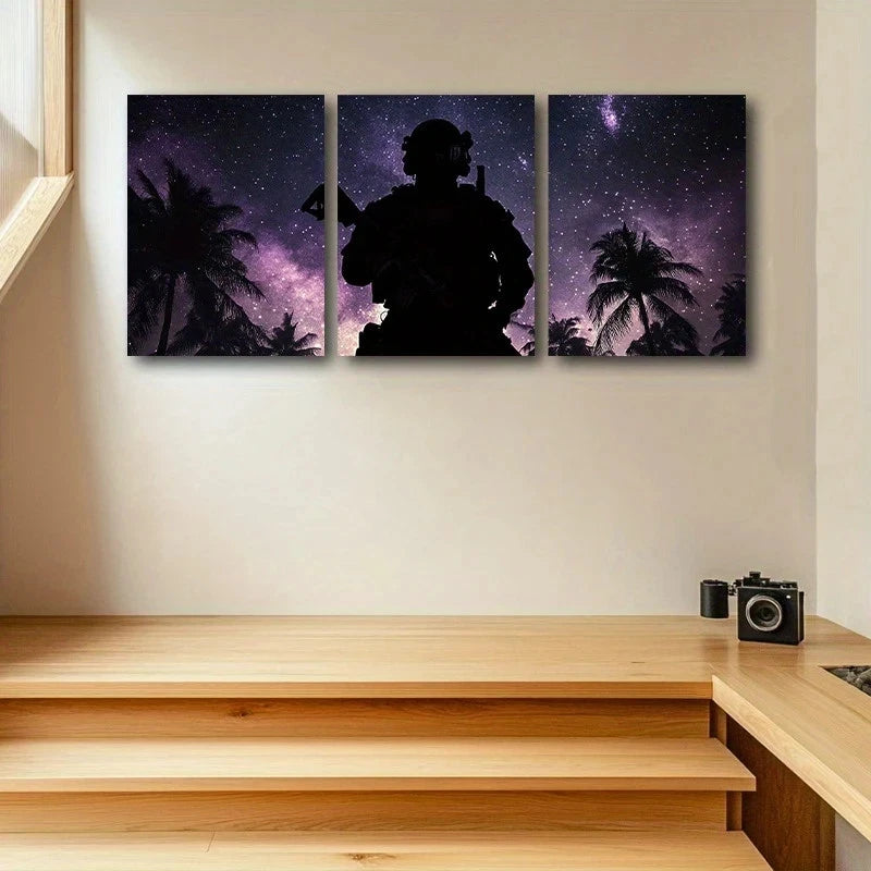 3pcs Tropical Palm Trees & Starry Night Sky Metal Print Ready to Hang Art