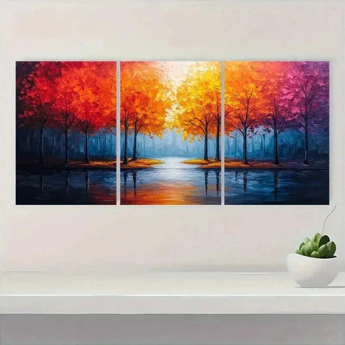 3pcs Abstract Colorful Tree Forest Wall Art Set Canvas Unframed - High Quality Print 100% Australian Made Wall Canvas - Bella Home Decor