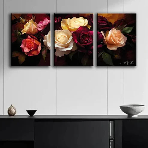3pcs Roses of Different Colors Floral Perfect Wall Art Set Canvas Unframed - High Quality Print 100% Australian Made Wall Canvas