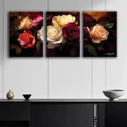 3pcs Roses of Different Colors Floral Perfect Wall Art Set Canvas Unframed - High Quality Print 100% Australian Made Wall Canvas