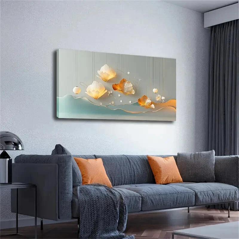 White Flowers And Lanterns Wall Art Canvas Office Home Room Framed 120x60cm - Bella Home Decor