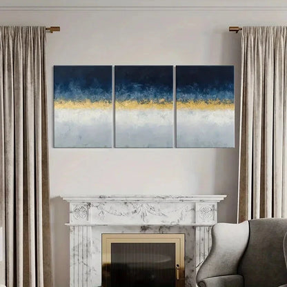 3pcs Blue Golden White Palette Textured Painting Metal Print Ready to Hang Art - Bella Home Decor