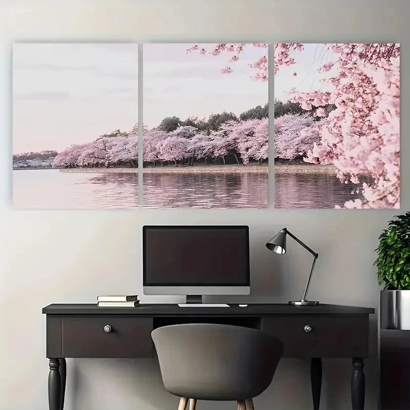 3pcs Spring Cherry Blossom Art Metal Print Ready to Hang Art