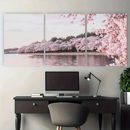 3pcs Spring Cherry Blossom Art Metal Print Ready to Hang Art