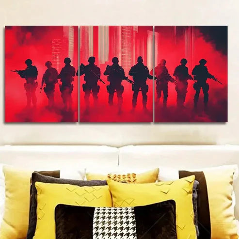 3pcs Soldiers in Formation Silhouette Wall Art Set Canvas Unframed - High Quality Print 100% Australian Made Wall Canvas