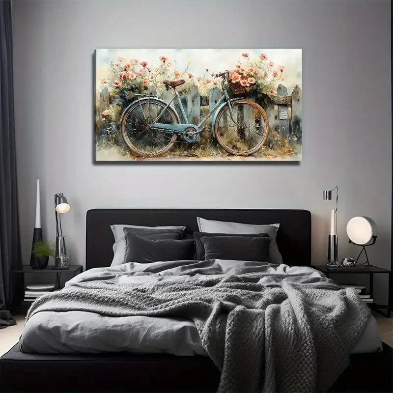 Floral Bicycle Elegant Wall Art Canvas Office Home Room Framed 120x60cm