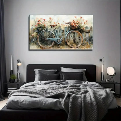 Floral Bicycle Elegant Wall Art Canvas Office Home Room Framed 120x60cm