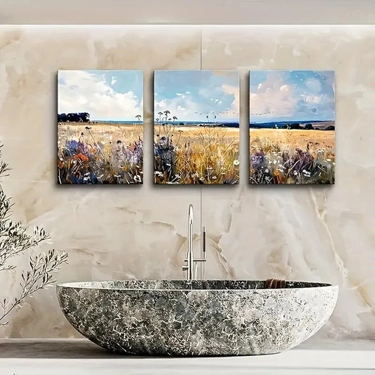 3pcs field landscape painting abstract Metal Print Ready to Hang Art