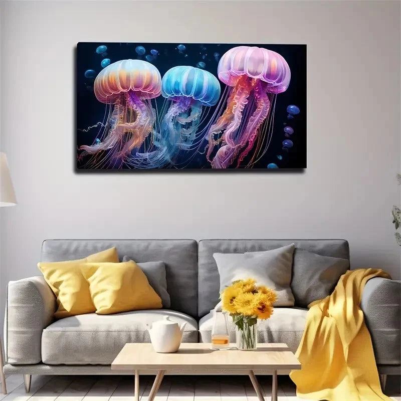 Captivating Colorful Jellyfish Wall Art Canvas Office Home Room Framed 120x60cm