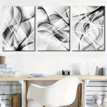 3pcs Black & White Abstract Geometric Lines Metal Print Ready to Hang Art - Bella Home Decor
