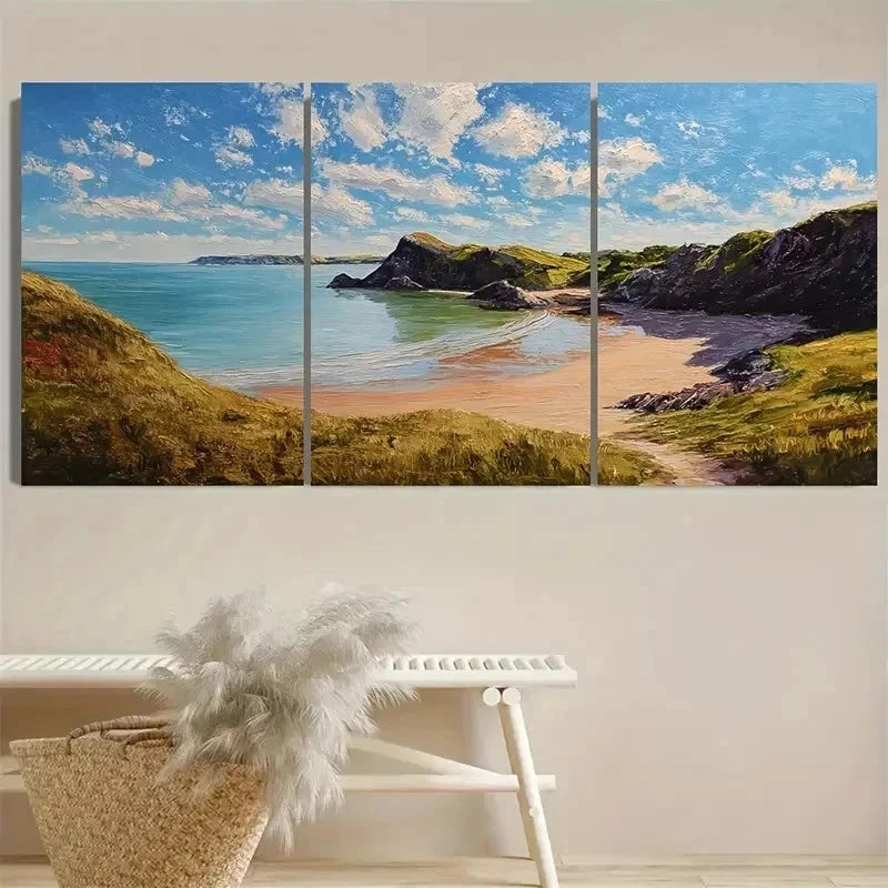 3pcs The Gower Peninsula Travel Wall Art Set Canvas Framed 60x90cm - High Quality Print 100% Australian Made Wall Canvas Ready to Hang - Bella Home Decor