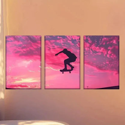 3pcs Speeding Skateboarder Wall Art Canvas Unframed – High Quality Print 100% Australian Made Wall Canvas
